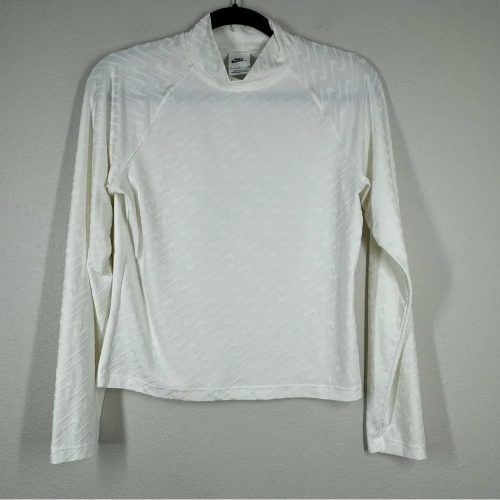 Nike Icon Clash All Over Logo Mock Neck Long Sleeve Shirt Ivory White Medium